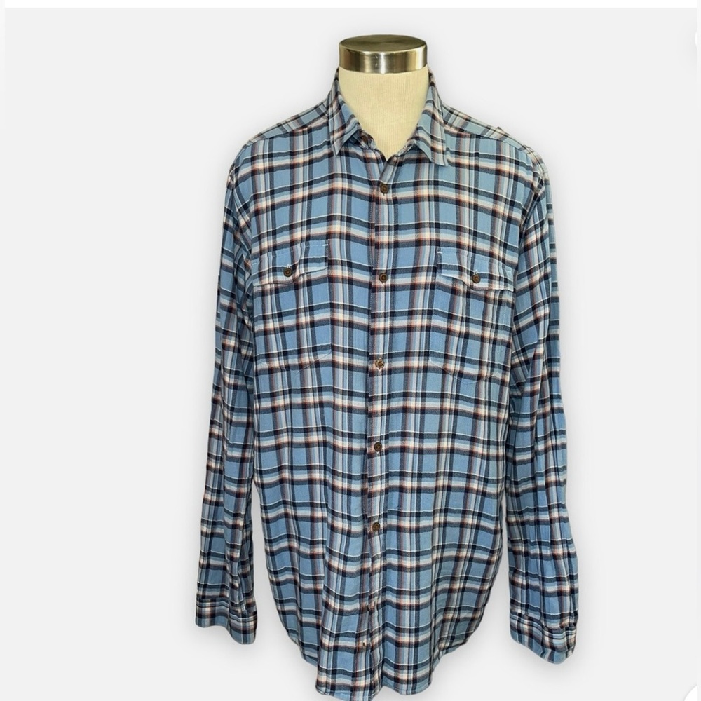 Patagonia Steersman Men's Blue and Orange Plaid Shirt Size XXL